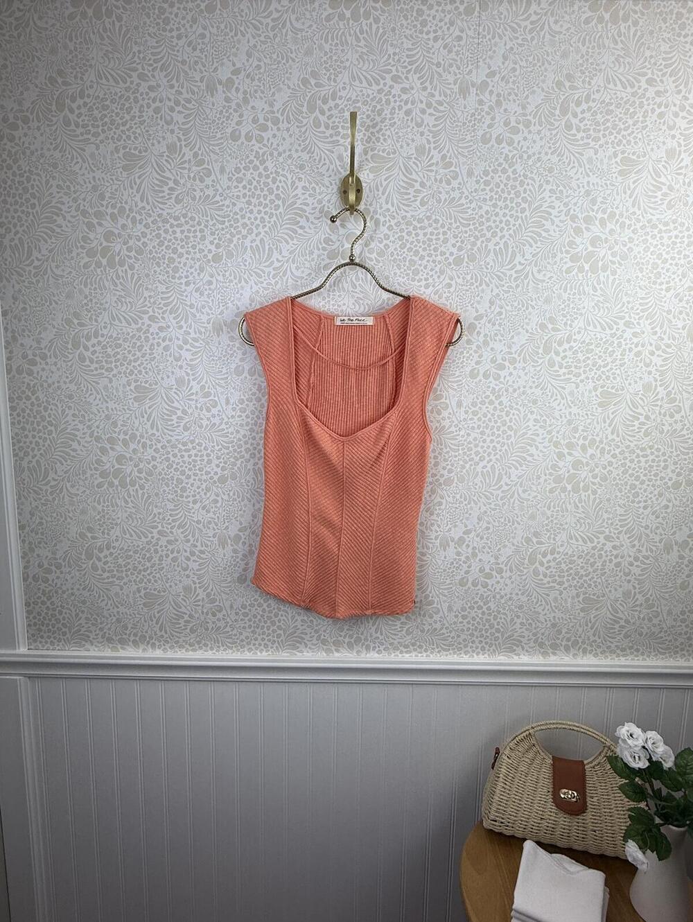 We The Free Coral Ribbed Tank Top